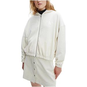 Calvin Klein, Sweatshirts & Hoodies, Dames, Beige, M, Katoen, Stretch Ribgebreide Katoenen Zip-Through Hoodie