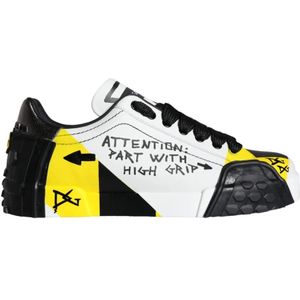 Dolce & Gabbana, Schoenen, Heren, Veelkleurig, 41 EU, Leer, Multicolor Graffiti Lage Top Sneakers