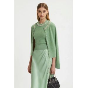 Ermanno Scervino, Truien, Dames, Groen, M, Groene Juweel Hals Cardigan