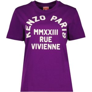 Kenzo, Tops, Dames, Paars, S, Katoen, Ronde Hals Korte Mouw Logo T-shirt