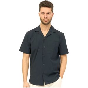 Hugo Boss, Blauwe Seersucker Korte Mouw Overhemd Blauw, Heren, Maat:XL