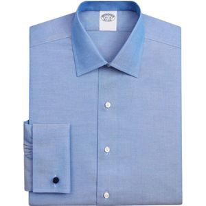 Brooks Brothers, Blauw Slim Fit Non-Iron Stretch Supima Katoenen Pinpoint Oxford-Stof Overhemd met Ainsley Kraag Blauw, Heren, Maat:2XL