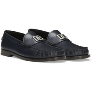 Dolce & Gabbana, Schoenen, Heren, Blauw, 40 EU, Leer, Blauwe Leren Loafers met Logo Plaque