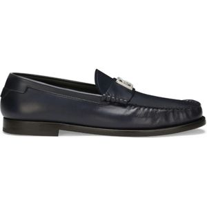 Dolce & Gabbana, Schoenen, Heren, Blauw, 40 EU, Leer, Blauwe Leren Loafers met Logo Plaque