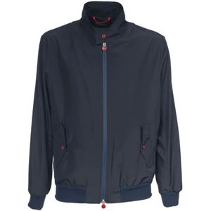 Kiton, Blauwe Lichtgewicht Jas Hoge Hals Rits Blauw, Heren, Maat:3XL