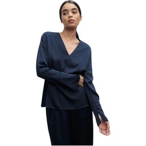 Ahlvar Gallery, Kelly zijden V-hals blouse Blauw, Dames, Maat:XL