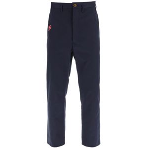 Vivienne Westwood, Biologisch katoenen cropped chino broek met hartlogo Blauw, Heren, Maat:XL