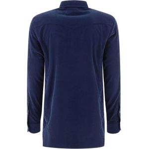 Tom Ford, Overhemden, Heren, Blauw, 3Xl, Katoen, Corduroy slim fit overhemd met zakken