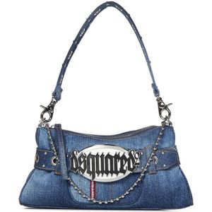 Dsquared2, Tassen, Dames, Blauw, ONE Size, Katoen, Blauwe Gothic Schoudertas met Riem