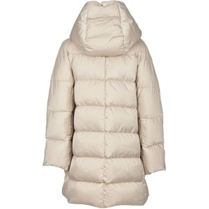 Herno, Mantels, Dames, Beige, S, Satijn, Bruine Donsjas Stijlvolle Winter Essential