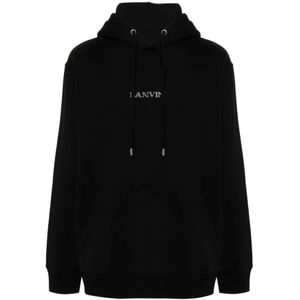 Lanvin, Sweatshirts & Hoodies, Heren, Zwart, XL, Katoen, Zwarte Geborduurde Oversized Hoodie