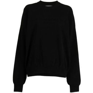 Alexander Wang, Sweatshirts & Hoodies, Dames, Zwart, S, Polyester, Logo-Ingelegde Ribtrui