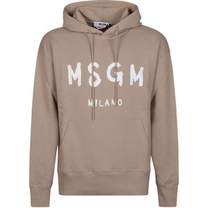 Msgm, Sweatshirts & Hoodies, Heren, Beige, S, Katoen, Beige Logo Print Sweatshirt