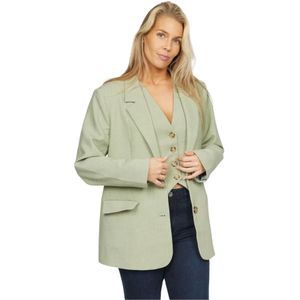 2-Biz, Pastelgroene Blazer met Lange Mouwen en Klassieke Kraag Groen, Dames, Maat:S