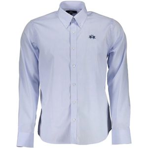 La Martina, Overhemden, Heren, Blauw, M, Katoen, Lichtblauw Katoenen Overhemd met Borduursel