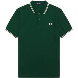 Fred Perry, Heren M3600 Twin Tipped Donkergroene of Hemelsblauwe Polo Groen, Heren, Maat:S