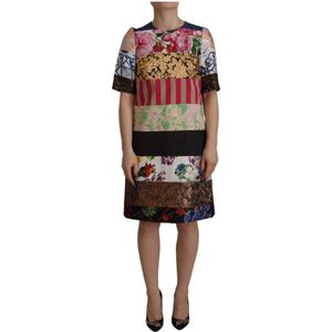 Dolce & Gabbana, Kleedjes, Dames, Veelkleurig, XS, Multicolor Patchwork Bloemen Sheath Mini Jurk