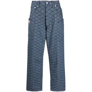 Kenzo, Jeans, Heren, Blauw, W31, Katoen, Geometrische Print Navy Blauwe Cargo Jeans