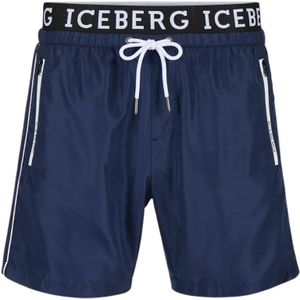 Iceberg, Badkleding, Heren, Blauw, 2Xl, Polyester, Logo Boxer Zwembroek Mid-Dij Lengte