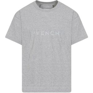 Givenchy, Tops, Heren, Grijs, M, Katoen, Grijze Melange Katoenen T-Shirt Korte Mouw