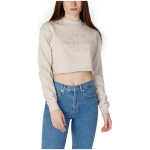 Calvin Klein Jeans, Sweatshirts & Hoodies, Dames, Beige, L, Katoen, Beige Turtleneck Sweatshirt