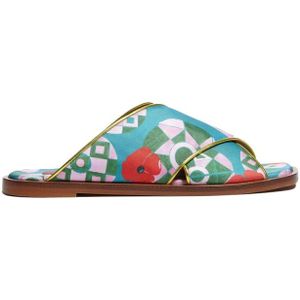 La DoubleJ, Schoenen, Dames, Groen, 39 EU, Leer, Criss-Cross Sandalen, Zwart Crazy Daisy Print