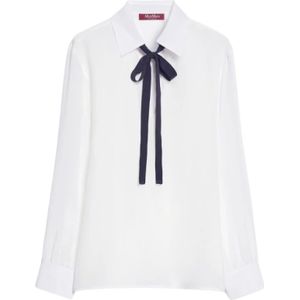 Max Mara Studio, Blouses & Shirts, Dames, Wit, L, Zijden blouse met strik