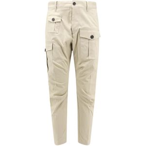 Dsquared2, Broeken, Heren, Beige, M, Katoen, Cargo broek met logo patch