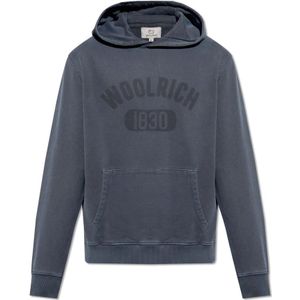 Woolrich, Sweatshirts & Hoodies, Heren, Blauw, XL, Katoen, Hoodie met logo