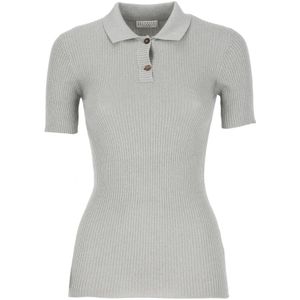 Brunello Cucinelli, Grijze Lurex Polo Shirt Vrouw Grijs, Dames, Maat:S