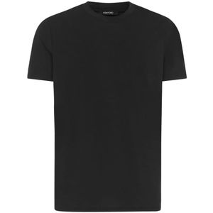 Tom Ford, Tops, Heren, Zwart, XL, Katoen, Heren T-Shirt met knoopsluiting en vier voorzakken