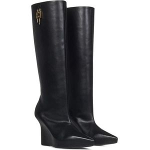 Givenchy, Schoenen, Dames, Zwart, 38 EU, Leer, Leren G-Lock Laarzen met Gouden Detail