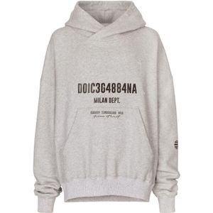 Dolce & Gabbana, Sweatshirts & Hoodies, Heren, Grijs, S, Katoen, Logo Print Katoenen Hoodie Grijs