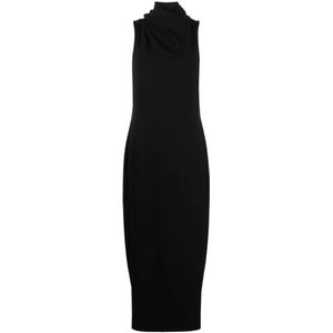 Giorgio Armani, Zwarte Cowl Neck Maxi Jurk Zwart, Dames, Maat:S