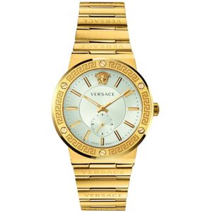 Versace, Accessoires, Heren, Geel, ONE Size, Greca Logo Chronograaf Roestvrijstalen Horloge