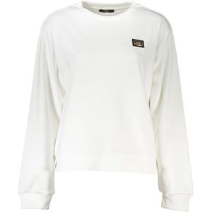 Cavalli Class, Sweatshirts & Hoodies, Dames, Wit, XS, Katoen, Geborsteld Katoen Logo Sweater Vrouwen