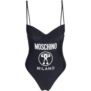 Moschino, Badkleding, Dames, Zwart, M, Zwarte Milano Logo Print Badpak