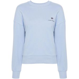 Chiara Ferragni Collection, Sweatshirts & Hoodies, Dames, Blauw, XS, Katoen, Blauwe Sweaters met 317 Logo Classic