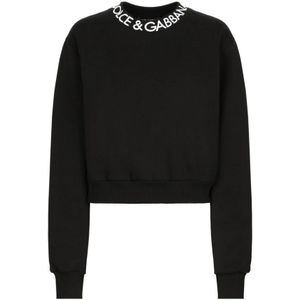 Dolce & Gabbana, Sweatshirts & Hoodies, Dames, Zwart, S, Zwarte Sweatshirt met Lange Mouwen en Logo