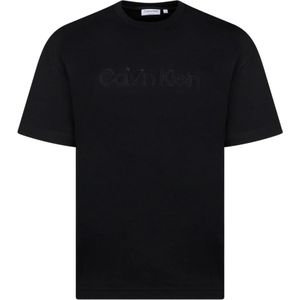 Calvin Klein, Tops, Heren, Zwart, S, Katoen, Zwart Logo T-shirt Ronde Hals Korte Mouwen