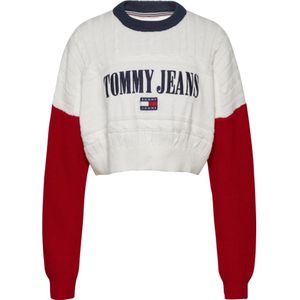 Tommy Jeans, Sweatshirts & Hoodies, Dames, Wit, M, Polyester, Color Block Gebreide Crop Sweater