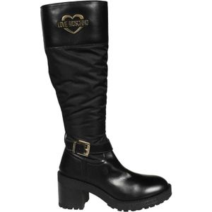 Love Moschino, Schoenen, Dames, Zwart, 40 EU, Polyester, Puntige Neus Knie Laarzen