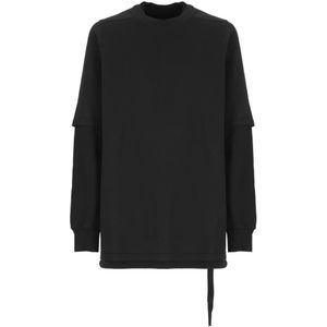 Rick Owens, Truien, Heren, Zwart, M, Katoen, Zwarte Katoenen Sweatshirt Ronde Hals Lange Mouwen