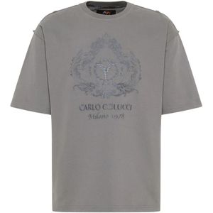 Carlo Colucci, Tops, Heren, Grijs, M, Katoen, Oversized Geborduurd T-shirt De Bortoli
