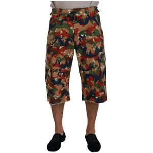 Dolce & Gabbana, Korte broeken, Heren, Veelkleurig, M, Katoen, Multicolor Camouflage Cargo Shorts