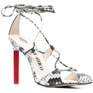 The Attico, Schoenen, Dames, Zwart, 38 EU, Snakeskin-print Vetersandalen met Hoge Stilettohak