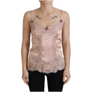 Dolce & Gabbana, Tops, unisex, Roze, XS, Katoen, Elegant Roze Zijden Lingerie Top