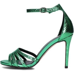 Notre-v, Schoenen, Dames, Groen, 38 EU, Leer, Groene Metallic Sandaal met Reptielenprint