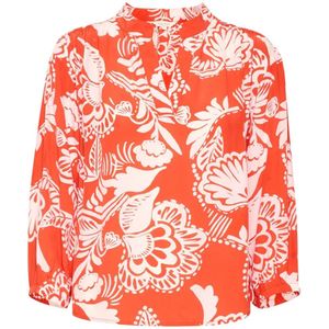 Part Two, Blouses & Shirts, Dames, Veelkleurig, 2Xs, Grafische Print Mandarijn Rode Blouse