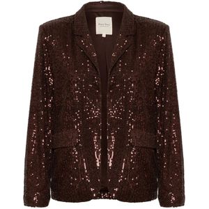 Part Two, Pailletten Blazer met Klassieke Kraag en Klepzakken Bruin, Dames, Maat:L